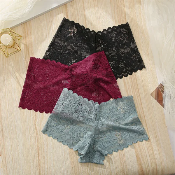 FINETOO 4pcs Lace Floral Boyshorts Underwear for Women Sexy Hollow Out Solid Panties Female Low-Waist Breathable Girls Lingerie - Image 20