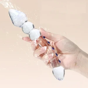 Double Ended Crystal White Pyrex Glass Dildo Artificial Penis Granule Spiral G Spot massager Adult game Sex Toys for Woman Gay