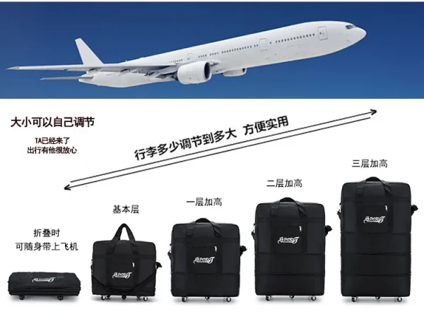 Travelling Pack Wheels For Women Men Expandable Foldable Trolley Luggage Versatile Black Suitcase For Weekend Trip overnight bag - Image 10