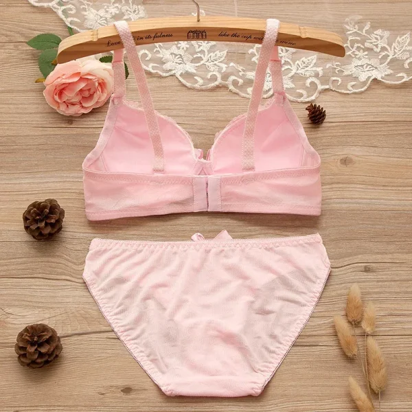 Girl Sweet Wireless Bra Lace Bows Underwear Sets Breathable Small Breast Bralette Top Briefs for Women Teen Girl Lingerie Suits - Image 3