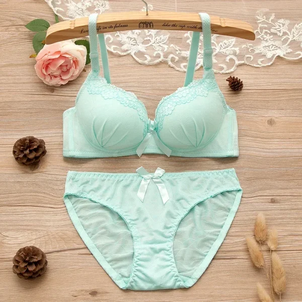 Girl Sweet Wireless Bra Lace Bows Underwear Sets Breathable Small Breast Bralette Top Briefs for Women Teen Girl Lingerie Suits - Image 5