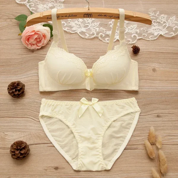 Girl Sweet Wireless Bra Lace Bows Underwear Sets Breathable Small Breast Bralette Top Briefs for Women Teen Girl Lingerie Suits - Image 7