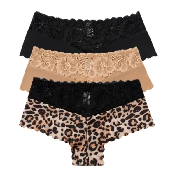 Women's 3 Pieces Panties Sexy Leopard Lace Lingerie Woman Underwear Ladies Underpants Solid Color Woman Clothing Knickers - Image 12