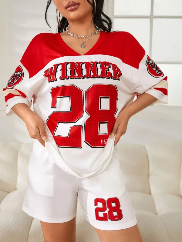 3.18 Fashion Sports Casual Yoga Plus Size Women's Clothing Set Alphanumeric Printed T-shirt and Sports Shorts, Comfortable Set - Image 14