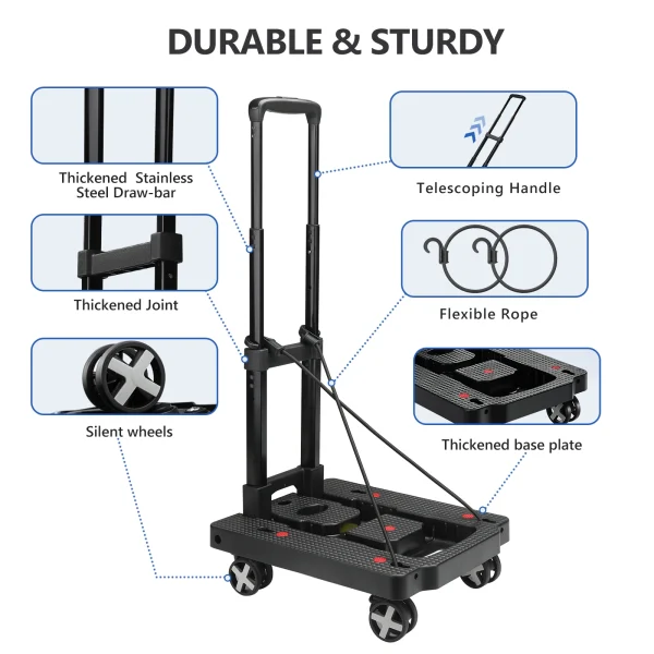 AIRAJ Folding Cart with Wheels Lightweight Hand Trolley Thickening Wear-Resistant Handcart  Cargo Handling Tool Storage Tool Bag - Image 2