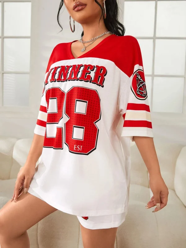 3.18 Fashion Sports Casual Yoga Plus Size Women's Clothing Set Alphanumeric Printed T-shirt and Sports Shorts, Comfortable Set - Image 13