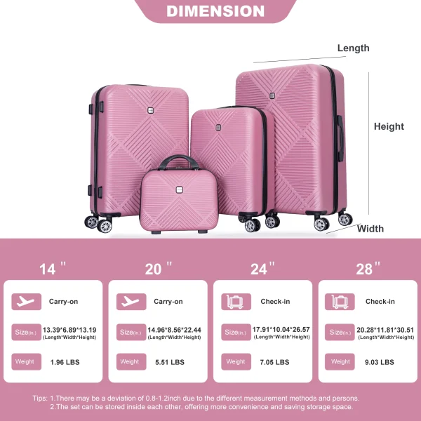 4 Piece Luggage Sets Travel Suitcase, Large Capacity Lightweight Luggage Sets with Double Spinner Wheels, Carry On Luggage set - Image 21