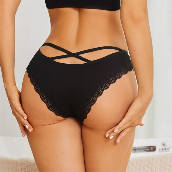 5PCS Women's Cotton Briefs Sexy Lace Underpant Hollow Brazilian Panties Comfortable Underwear Lingerie S-XL Solid Color Lingerie - Image 24