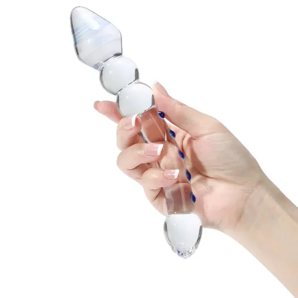 Double Ended Crystal White Pyrex Glass Dildo Artificial Penis Granule Spiral G Spot massager Adult game Sex Toys for Woman Gay - Image 4