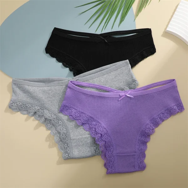5PCS Women's Cotton Briefs Sexy Lace Underpant Hollow Brazilian Panties Comfortable Underwear Lingerie S-XL Solid Color Lingerie - Image 38