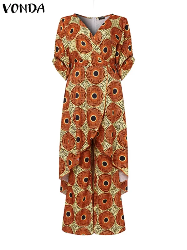 Plus Size 5XL VONDA Women Pants Sets 2025 Casual Printed Suits Vintage V Neck Half Sleeve Tops and Trousers Party Matching Sets - Image 5