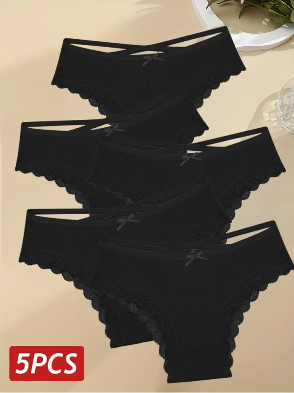 5PCS Women's Cotton Briefs Sexy Lace Underpant Hollow Brazilian Panties Comfortable Underwear Lingerie S-XL Solid Color Lingerie - Image 11