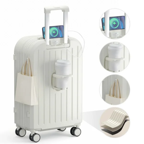 20" Suitcase Hard Shell Scratch-resistant with USB Interface Cup Holder Hook & Code Lock Silent Spinner Wheel Luggage Suitcase - Image 3