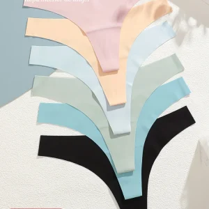 6PCS Ice Silk Seamless Thongs Panties for Women Sexy V-Waist G-String Bikini Female Soft Breathable Underwear Ladies Lingerie
