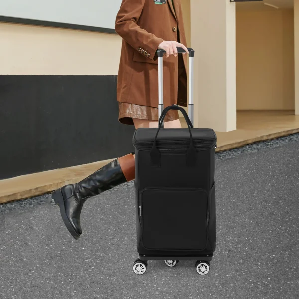 Black 2-in-1 Expandable Rolling Shopping Bag with 5 Wheels, Foldable Trolley Luggage Cart for Travel, Grocery, Business Use - Image 5