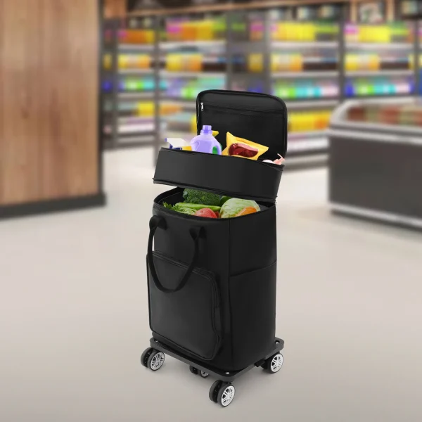 Black 2-in-1 Expandable Rolling Shopping Bag with 5 Wheels, Foldable Trolley Luggage Cart for Travel, Grocery, Business Use - Image 4