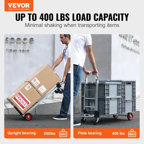 VEVOR 400 lbs Folding Hand Truck Lightweight Dolly with Wheels Foldable Luggage Utility Cart for Transport Moving in Warehouse - Image 2