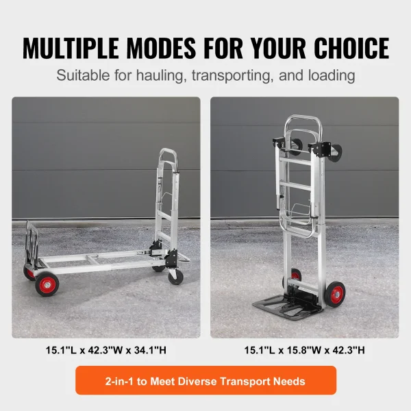VEVOR 400 lbs Folding Hand Truck Lightweight Dolly with Wheels Foldable Luggage Utility Cart for Transport Moving in Warehouse - Image 5