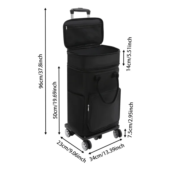 Black 2-in-1 Expandable Rolling Shopping Bag with 5 Wheels, Foldable Trolley Luggage Cart for Travel, Grocery, Business Use - Image 7