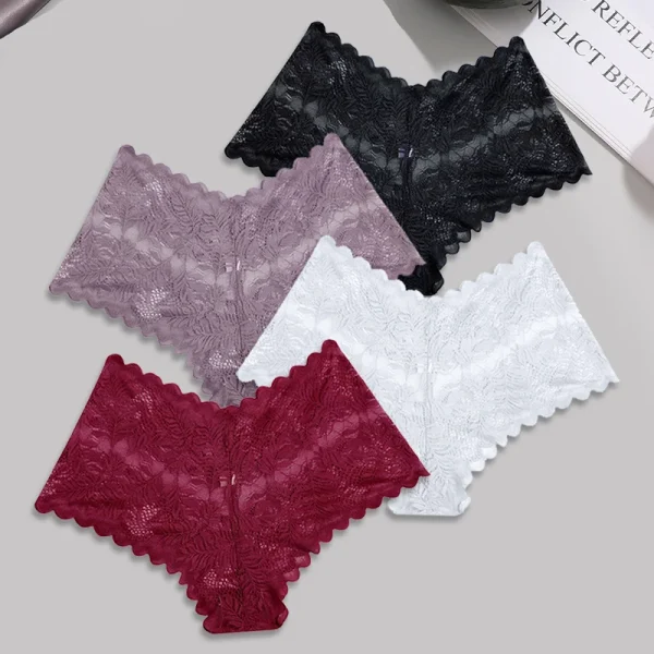 FINETOO 4pcs Lace Floral Boyshorts Underwear for Women Sexy Hollow Out Solid Panties Female Low-Waist Breathable Girls Lingerie - Image 16