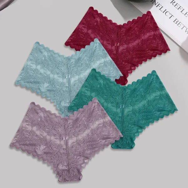 FINETOO 4pcs Lace Floral Boyshorts Underwear for Women Sexy Hollow Out Solid Panties Female Low-Waist Breathable Girls Lingerie - Image 8