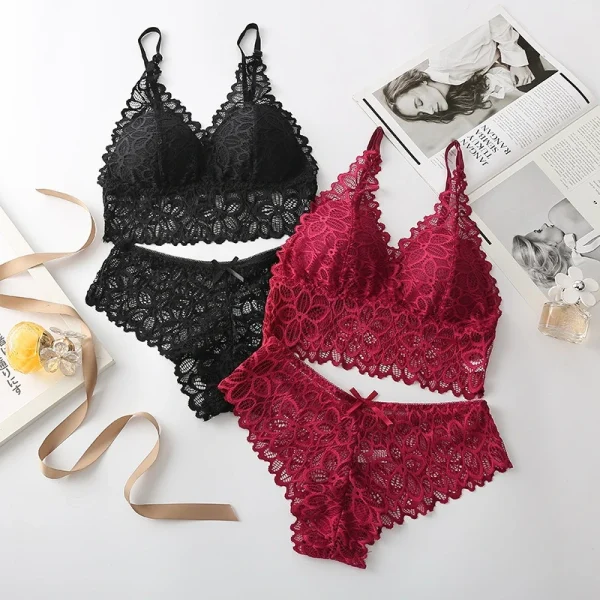 Sexy Lace Women Underwear Set Seamless Wire Free Bra Sets Hollow Out Bra and Panty Sets For Women Embroidery Intimates Lingerie - Image 4
