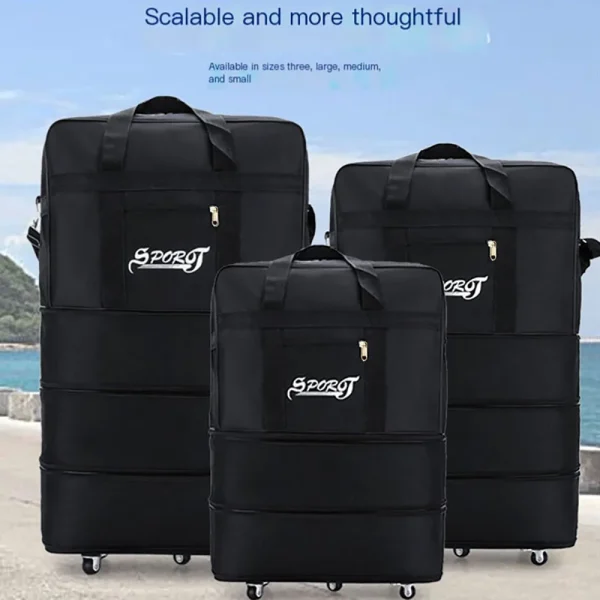 Travelling Pack Wheels For Women Men Expandable Foldable Trolley Luggage Versatile Black Suitcase For Weekend Trip overnight bag - Image 3