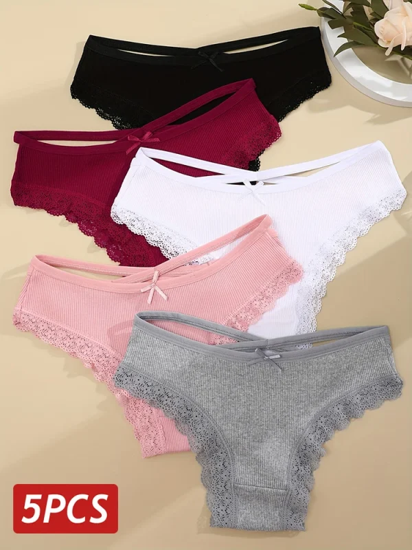 5PCS Women's Cotton Briefs Sexy Lace Underpant Hollow Brazilian Panties Comfortable Underwear Lingerie S-XL Solid Color Lingerie - Image 7