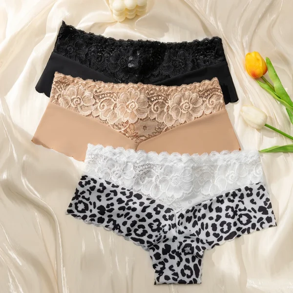 Women's 3 Pieces Panties Sexy Leopard Lace Lingerie Woman Underwear Ladies Underpants Solid Color Woman Clothing Knickers - Image 5