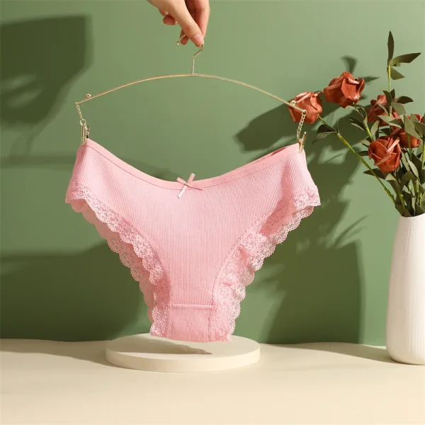 5PCS Women's Cotton Briefs Sexy Lace Underpant Hollow Brazilian Panties Comfortable Underwear Lingerie S-XL Solid Color Lingerie - Image 47