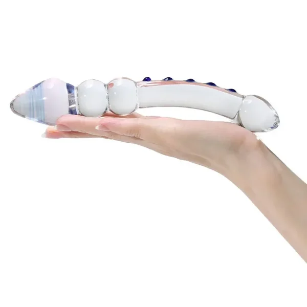 Double Ended Crystal White Pyrex Glass Dildo Artificial Penis Granule Spiral G Spot massager Adult game Sex Toys for Woman Gay - Image 3