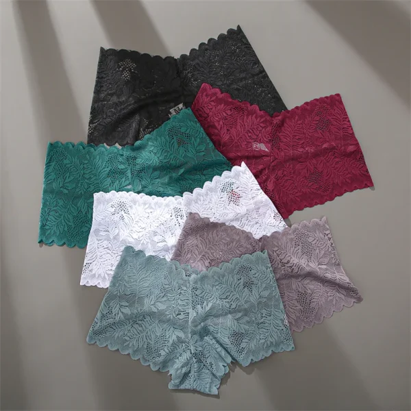 FINETOO 4pcs Lace Floral Boyshorts Underwear for Women Sexy Hollow Out Solid Panties Female Low-Waist Breathable Girls Lingerie - Image 5
