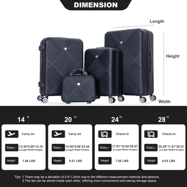 4 Piece Luggage Sets Travel Suitcase, Large Capacity Lightweight Luggage Sets with Double Spinner Wheels, Carry On Luggage set - Image 3