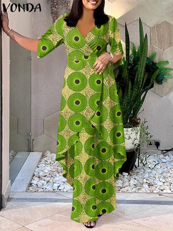 Plus Size 5XL VONDA Women Pants Sets 2025 Casual Printed Suits Vintage V Neck Half Sleeve Tops and Trousers Party Matching Sets - Image 3