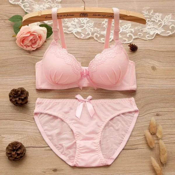 Girl Sweet Wireless Bra Lace Bows Underwear Sets Breathable Small Breast Bralette Top Briefs for Women Teen Girl Lingerie Suits - Image 9