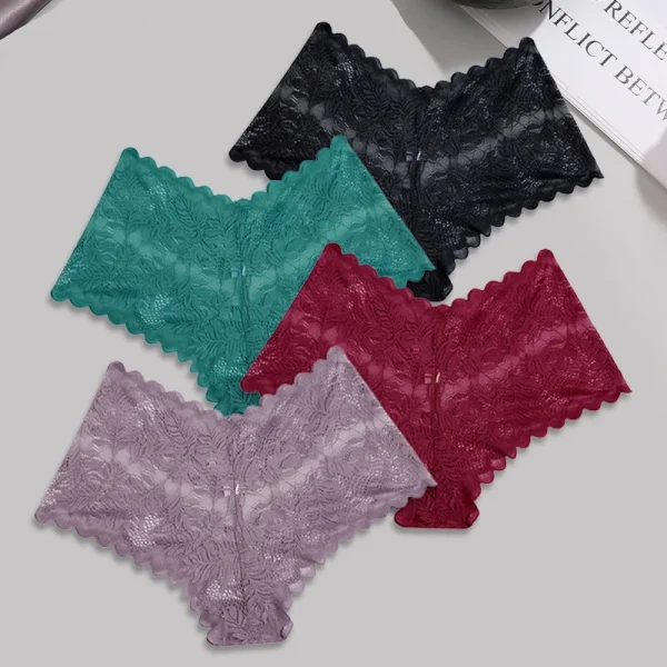 FINETOO 4pcs Lace Floral Boyshorts Underwear for Women Sexy Hollow Out Solid Panties Female Low-Waist Breathable Girls Lingerie - Image 13