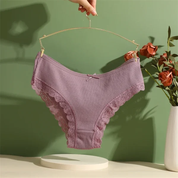 5PCS Women's Cotton Briefs Sexy Lace Underpant Hollow Brazilian Panties Comfortable Underwear Lingerie S-XL Solid Color Lingerie - Image 44