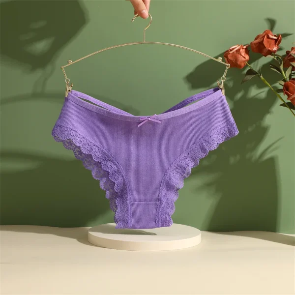5PCS Women's Cotton Briefs Sexy Lace Underpant Hollow Brazilian Panties Comfortable Underwear Lingerie S-XL Solid Color Lingerie - Image 43
