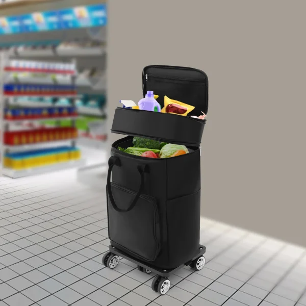 Black 2-in-1 Expandable Rolling Shopping Bag with 5 Wheels, Foldable Trolley Luggage Cart for Travel, Grocery, Business Use - Image 6