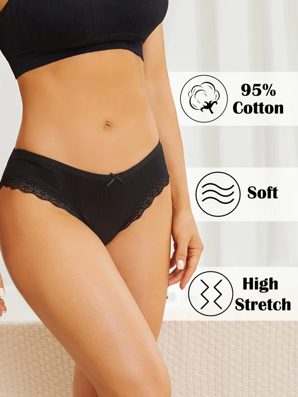 5PCS Women's Cotton Briefs Sexy Lace Underpant Hollow Brazilian Panties Comfortable Underwear Lingerie S-XL Solid Color Lingerie - Image 2
