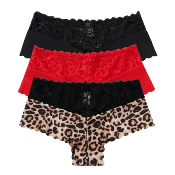 Women's 3 Pieces Panties Sexy Leopard Lace Lingerie Woman Underwear Ladies Underpants Solid Color Woman Clothing Knickers - Image 9
