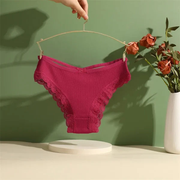 5PCS Women's Cotton Briefs Sexy Lace Underpant Hollow Brazilian Panties Comfortable Underwear Lingerie S-XL Solid Color Lingerie - Image 42