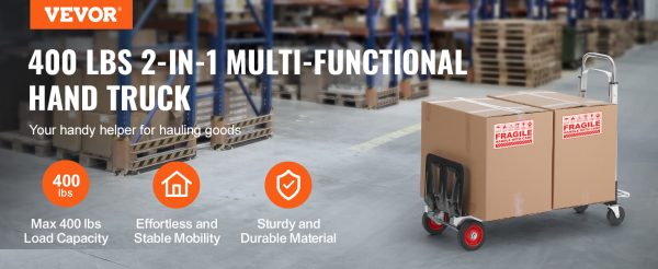VEVOR 400 lbs Folding Hand Truck Lightweight Dolly with Wheels Foldable Luggage Utility Cart for Transport Moving in Warehouse - Image 9