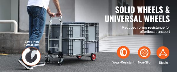 VEVOR 400 lbs Folding Hand Truck Lightweight Dolly with Wheels Foldable Luggage Utility Cart for Transport Moving in Warehouse - Image 10