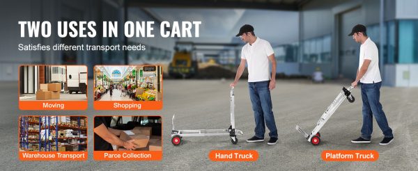 VEVOR 400 lbs Folding Hand Truck Lightweight Dolly with Wheels Foldable Luggage Utility Cart for Transport Moving in Warehouse - Image 12