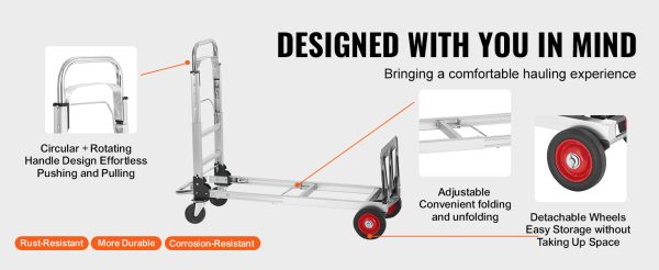 VEVOR 400 lbs Folding Hand Truck Lightweight Dolly with Wheels Foldable Luggage Utility Cart for Transport Moving in Warehouse - Image 13