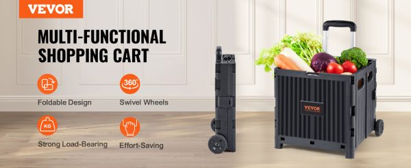 VEVOR Foldable Utility Shopping Cart Folding Portable Crate Handcart with Telescope Handle Wheels for Travel Office Garden Use - Image 10