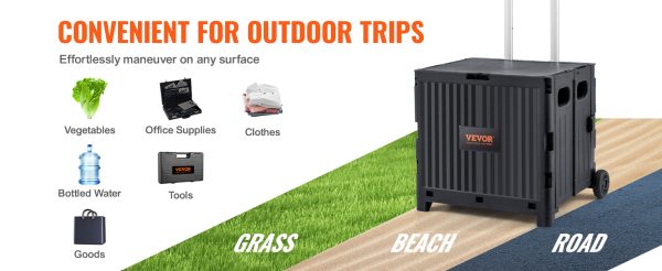 VEVOR Foldable Utility Shopping Cart Folding Portable Crate Handcart with Telescope Handle Wheels for Travel Office Garden Use - Image 13