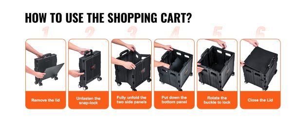 VEVOR Foldable Utility Shopping Cart Folding Portable Crate Handcart with Telescope Handle Wheels for Travel Office Garden Use - Image 14